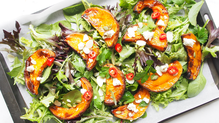 Roasted Pumpkin Salad with Chilli & Honey dressing